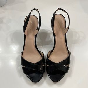 Black patent sling back heels 8M